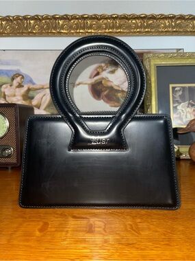Sleek Black Leather Mini Luar Handle Bag